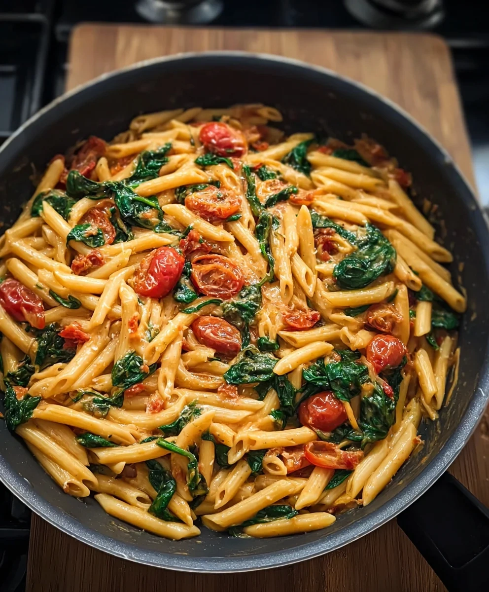 Creamy One Pot Spinach Tomato Pasta image 3