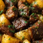Garlic Butter Beef Bites and Potatoes