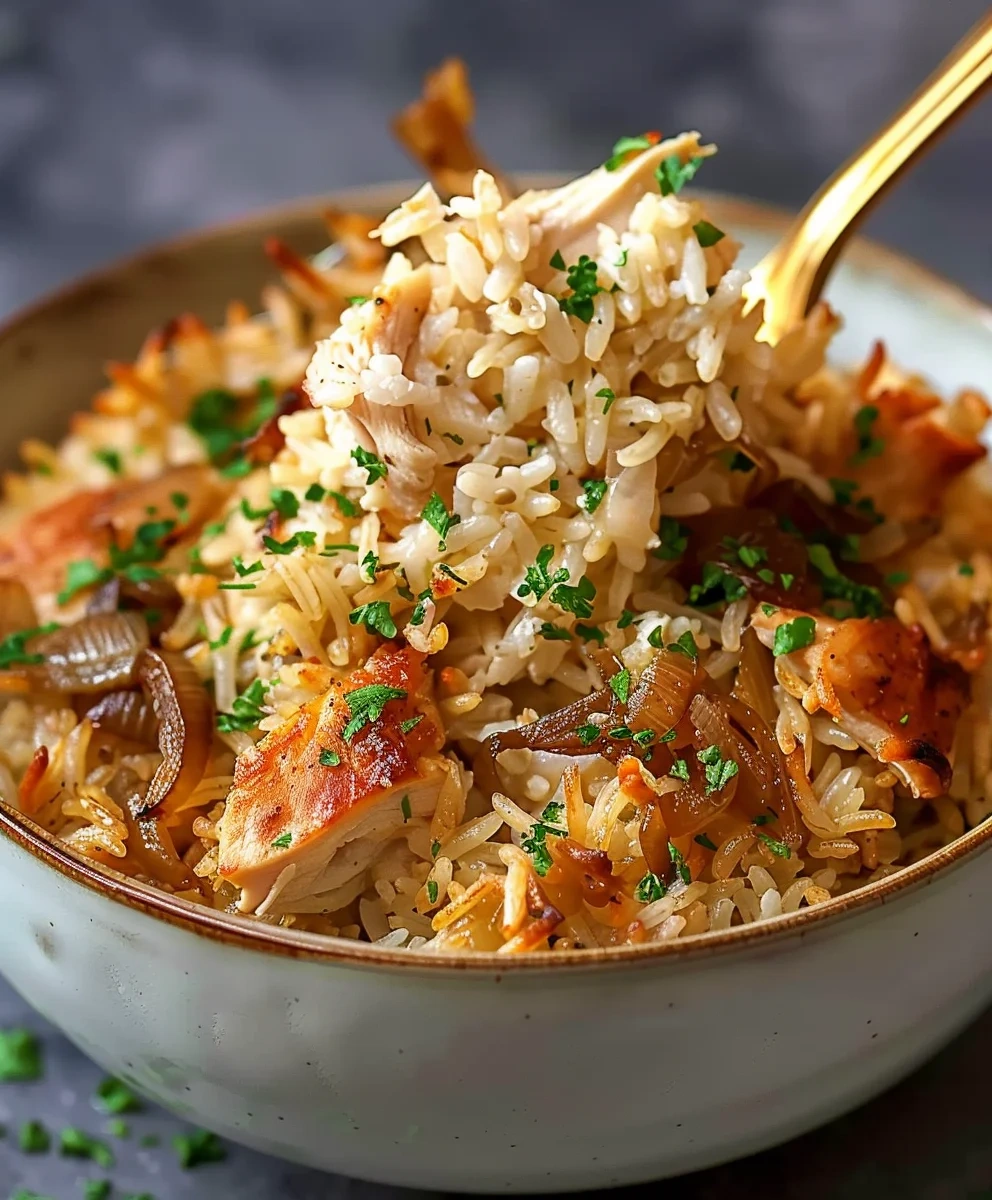 Creamy French Onion Chicken Rice Casserole