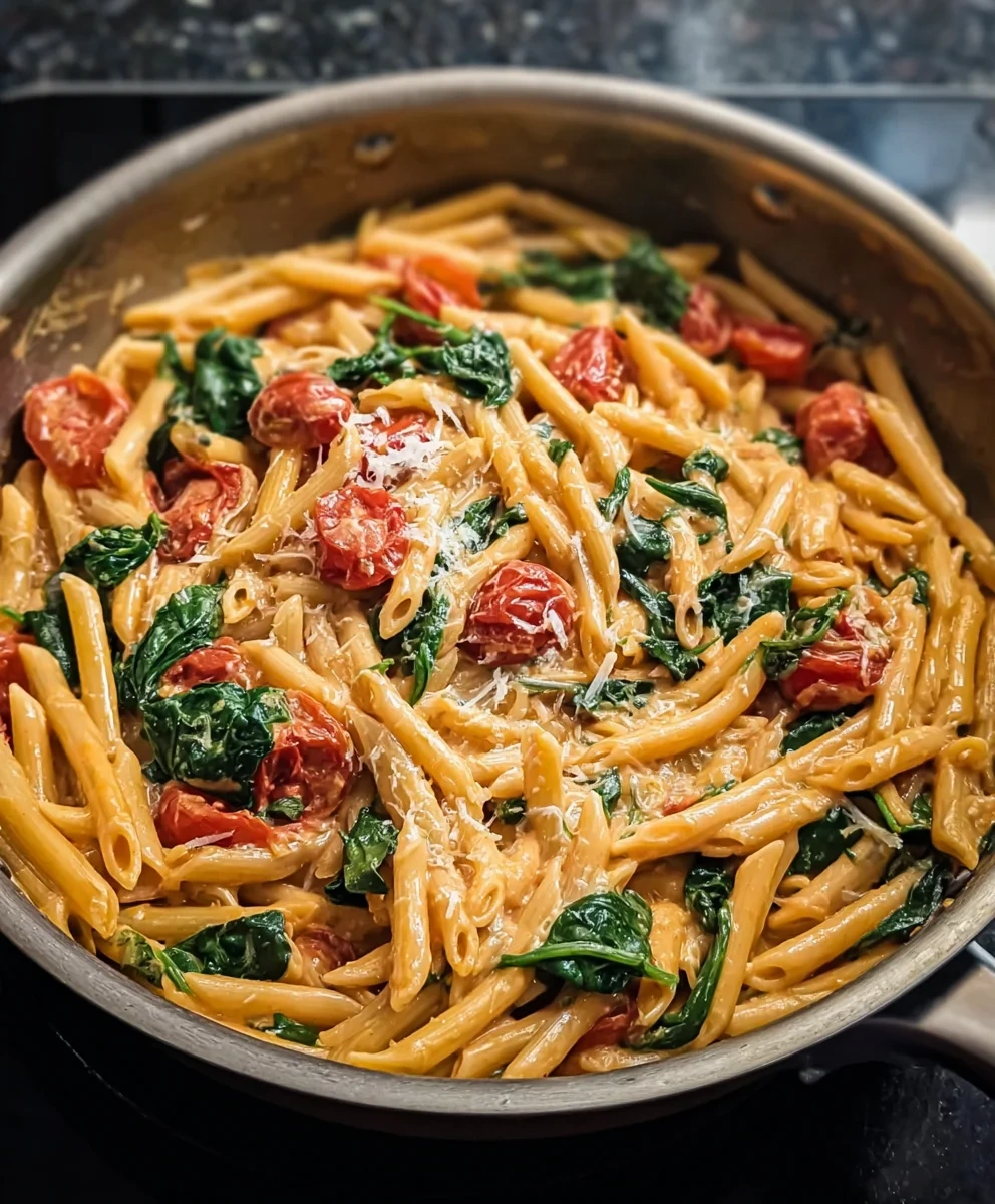 Creamy One Pot Spinach Tomato Pasta image 2