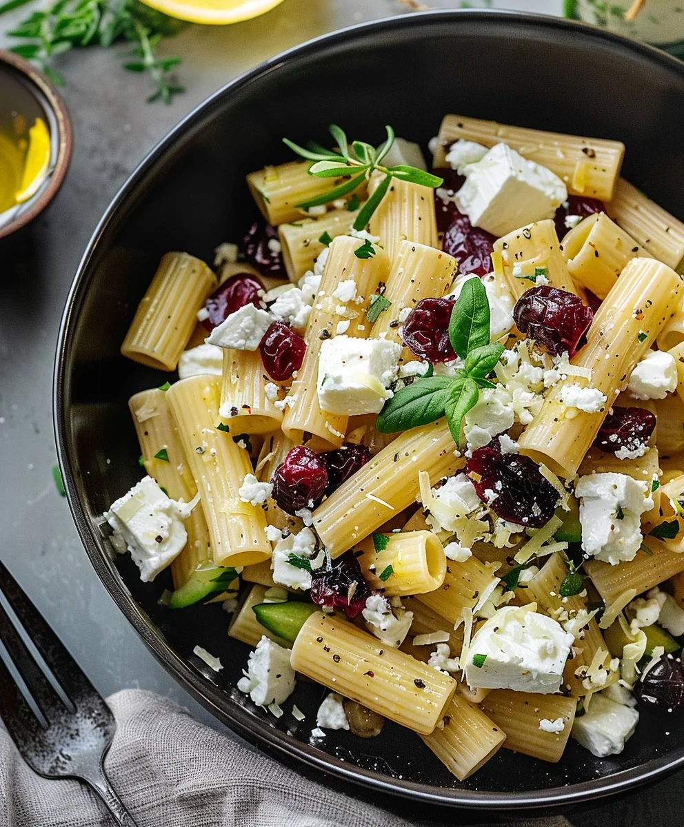 Feta Cranberry Rigatoni Salad With Lemon Vinaigrette