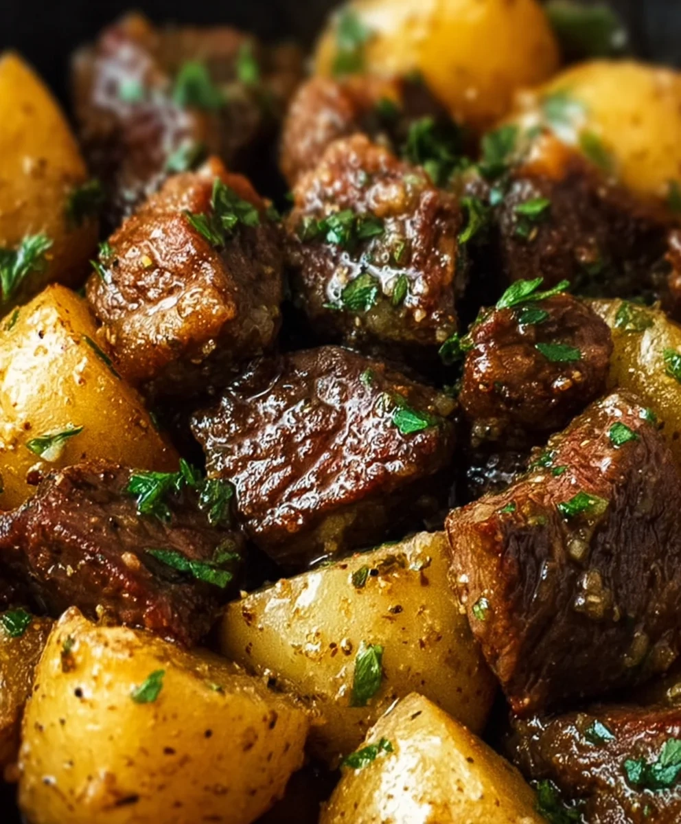 Garlic Butter Beef Bites and Potatoes