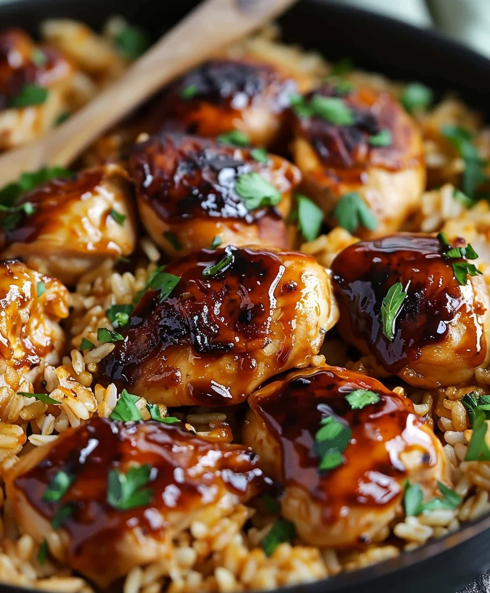 One Pan Honey BBQ Chicken & Rice