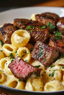 Steak Bites Shell Pasta with Garlic Butter Alfredo Sauce